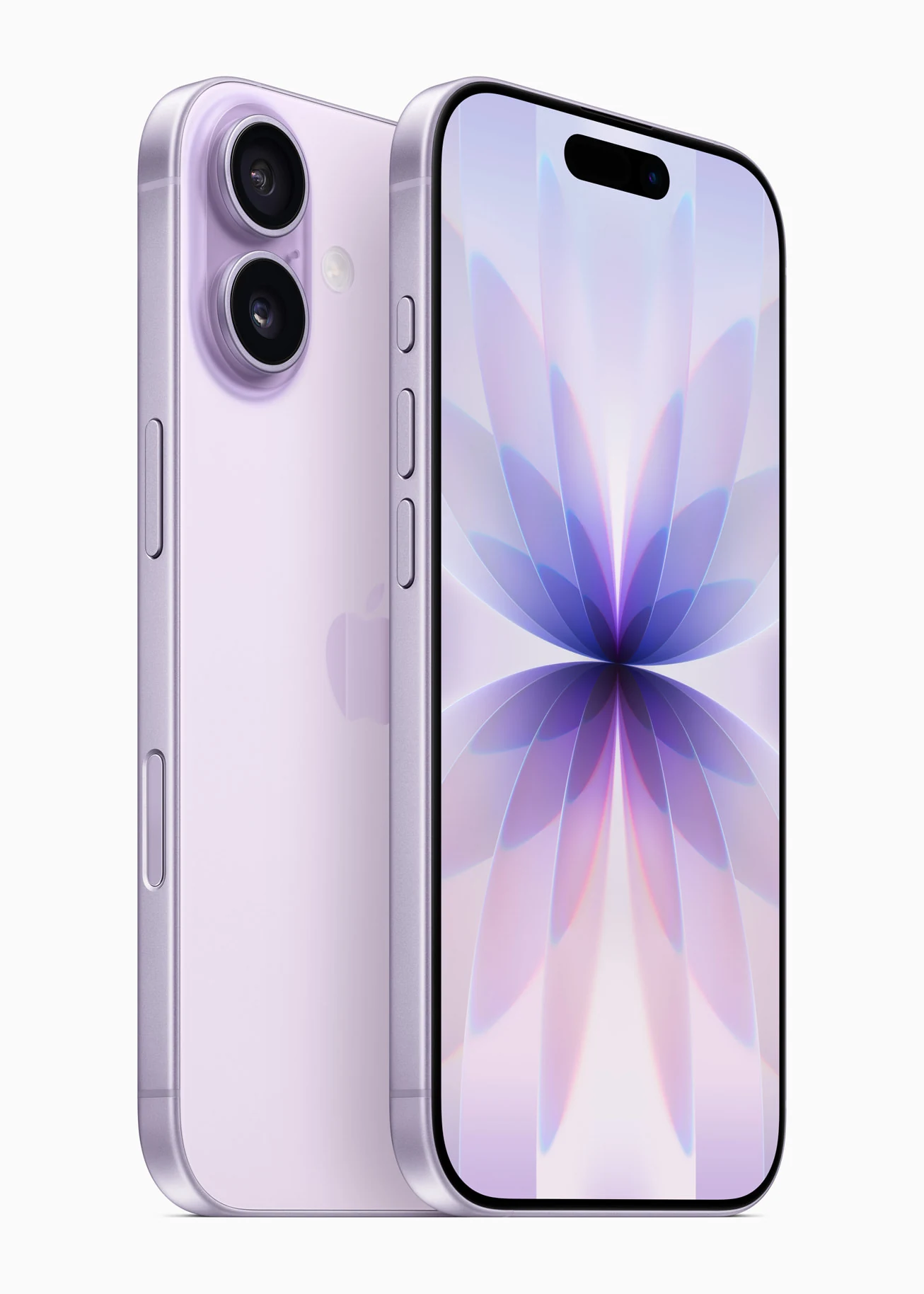 iPhone 17 в лавандовом цвете, вид спереди и сзади